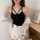 "Crop top sexy pour femme avec bretelles croisées et cou en V sans bretelles" black One Size