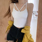 "Crop top sexy pour femme avec bretelles croisées et cou en V sans bretelles" white One Size