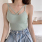 "Crop top sexy pour femme avec bretelles croisées et cou en V sans bretelles"