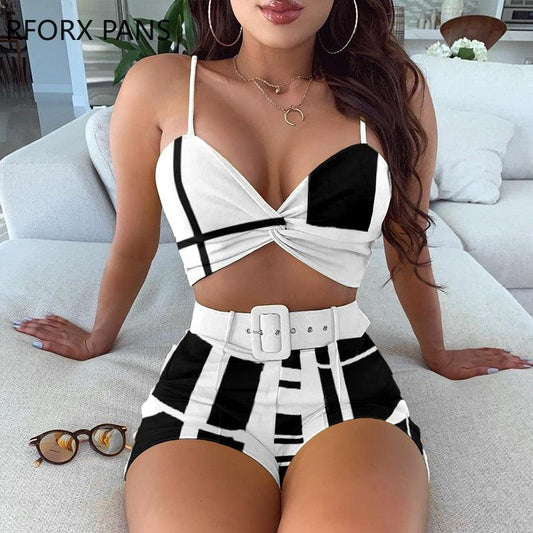 "Ensemble Top & Short Femme Colorblock - Spaghetti et Twisted" White