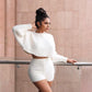 Ensemble femme 2 pièces doux et moelleux avec haut crop à col rond à manches longues et short taille haute skinny - Tenues