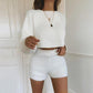 Ensemble femme 2 pièces doux et moelleux avec haut crop à col rond à manches longues et short taille haute skinny - Tenues