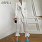 "Ensemble pour femmes : blazer à col en V et pantalon taille haute ajustable"