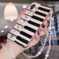 Étui à chaîne en cristal pour Samsung Galaxy avec motif de piano noir et blanc