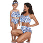 European And American Swimsuits Printed High Waist Bikini Parent-child Swimwear Blue Child