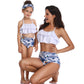European And American Swimsuits Printed High Waist Bikini Parent-child Swimwear White blue