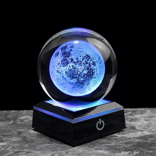 Globe de neige en verre, modèle miniature de système solaire gravé au laser B Cube LED Base