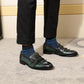 Handmade Mens Tassel Loafers Buckle Monk Strap Genuine Leather Green Black
