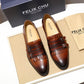 Handmade Mens Tassel Loafers Buckle Monk Strap Genuine Leather Green Black