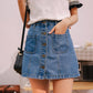 Jupe en jean, taille haute, A-line, femme, été, poches, bouton unique Sky blue