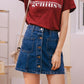 Jupe en jean, taille haute, A-line, femme, été, poches, bouton unique