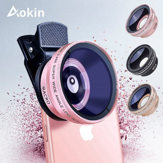 Kit de lentilles pour caméra Aokin 0,45x Super grand angle et 12,5x Macro pour iPhone Samsung Galaxy