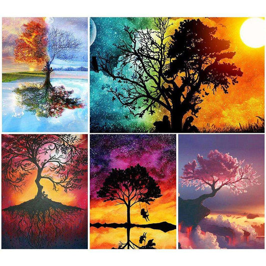 Kit de peinture diamant "Arbre des quatre saisons" - Broderie diamant 5D