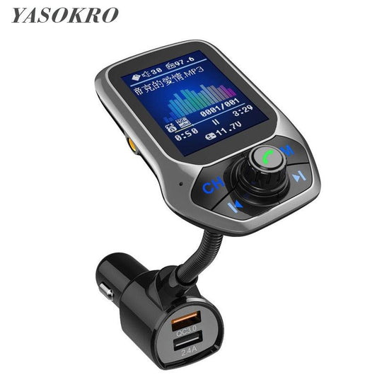 Kit mains libres pour voiture avec écran couleur de 1,8 pouces compatible Bluetooth 3 ports USB QC3.0 chargeur de voiture transmetteur FM lecteur de musique MP3 pour voiture