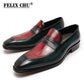 Large Size Mens Penny Loafers Genuine Calf Leather Blue-Red