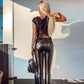 "Leggings en similicuir éco Melody pour femme, taille haute et skinny - Noir"