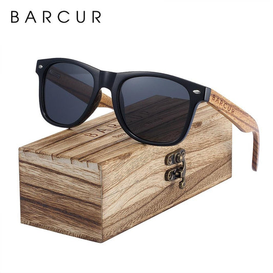 Lunettes de soleil en bois de zèbre polarisées pour hommes avec étui