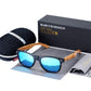 Lunettes de soleil en bois de zèbre polarisées pour hommes avec étui Blue EVABox Polarized