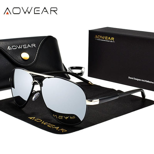 Lunettes de soleil polarisées pour homme - AOWEAR 8503 Black Silver AOWEAR