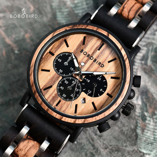 Montre en Bois pour Homme, Quartz Chronographe