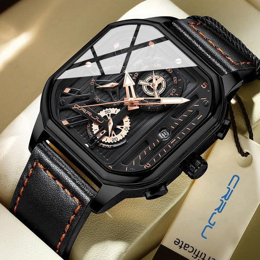 Montres pour hommes en cuir avec cadran carré