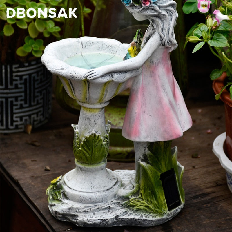 Nouvelle sculpture de fée fleur en résine avec panneau solaire pour décoration de jardin