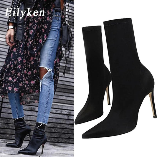 Nouvelles bottines stretch pour femmes à talons hauts et pointus