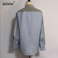 Pull boutonné à patchwork pour femmes | Cardigan en laine rayé