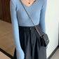 Pull-col rond-Basic B en tricot-pour femme Blue One Size