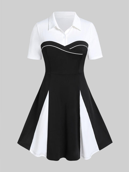 ROSEGAL Robe col chemise color block pour femmes XXXL Black