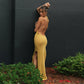 "Robe Maxi Sexy Sans Manches Halter Dos Nu pour Femme" yellow
