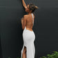 "Robe Maxi Sexy Sans Manches Halter Dos Nu pour Femme" white