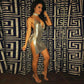 Robe de soirée sexy à paillettes dorées AKYZO pour femme