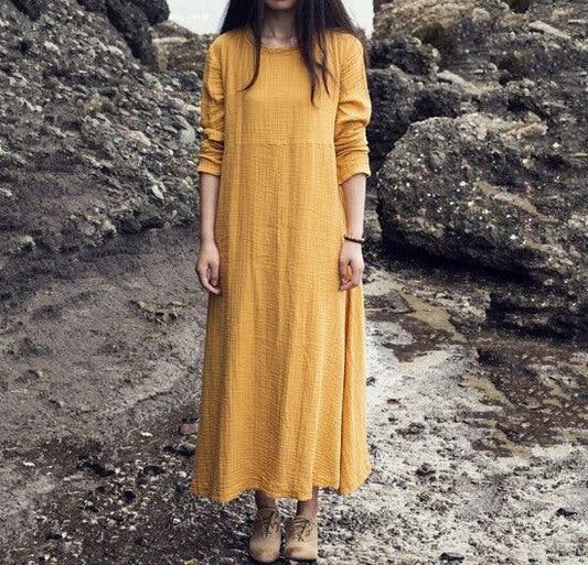 Robe décontractée en coton et lin pour femmes,