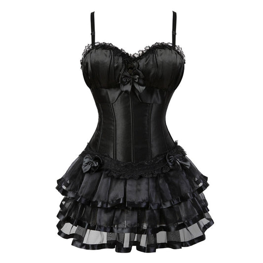 Robes Corset Victoriennes Noires avec Jupes - Costumes Rétro pour Femmes