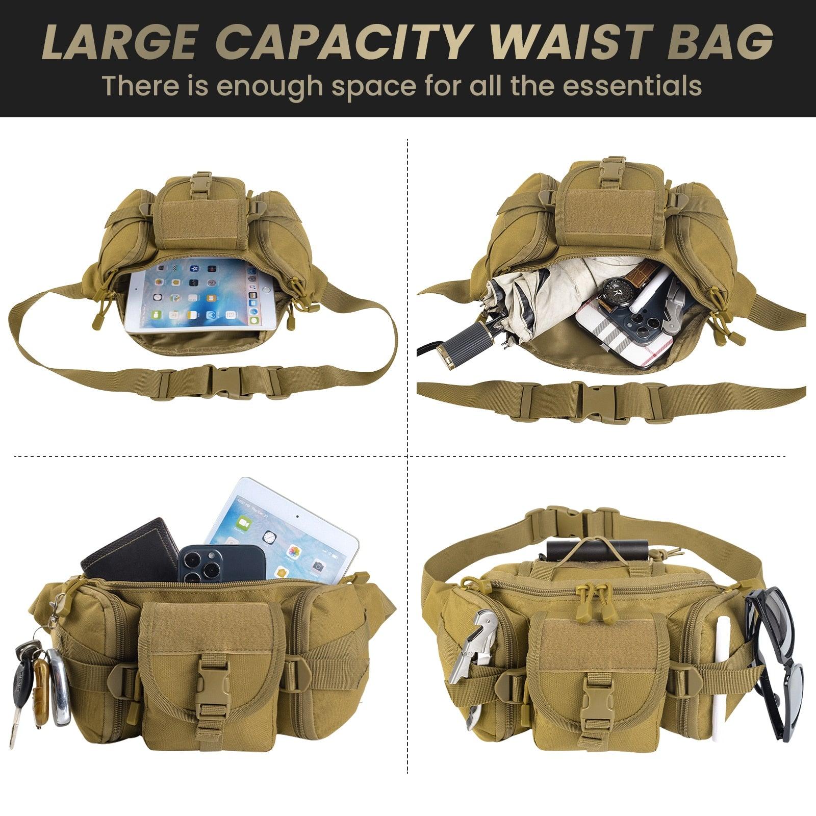 Sac de taille tactique sac de ventilateur militaire sport en plein air grande capacité étanche équitation voyage course sac de poitrine multifonction