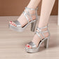 Sandales à talons blocs et plateforme de grande taille 32-43 pour femmes Silver