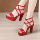 Sandales à talons blocs et plateforme de grande taille 32-43 pour femmes Red