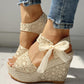 Sandales à talons compensés et dentelle pour femmes - AOMshop Gold