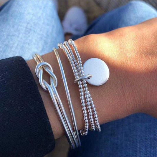 Set de Bracelets Chaines a Perles et Noeuds en Argent