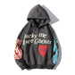 Sweat à capuche imprimé lettres graffiti nz632-Dark gray