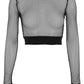"T-shirt Femme Sexy en Maille Noir - Haut Court avec Manches Longues Transparentes"