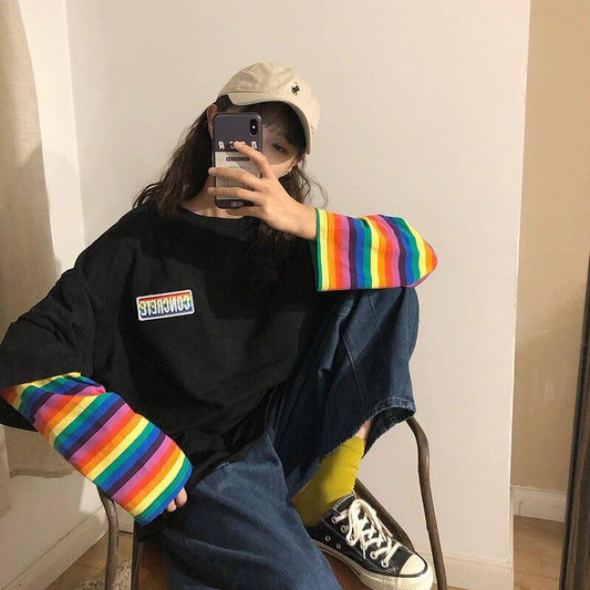 T-shirt Rainbow Kawaii Hirsionsan pour Femme black