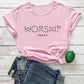 T-shirt chrétien 'Worship Funny', 100% coton pour homme et femme pink-black text China