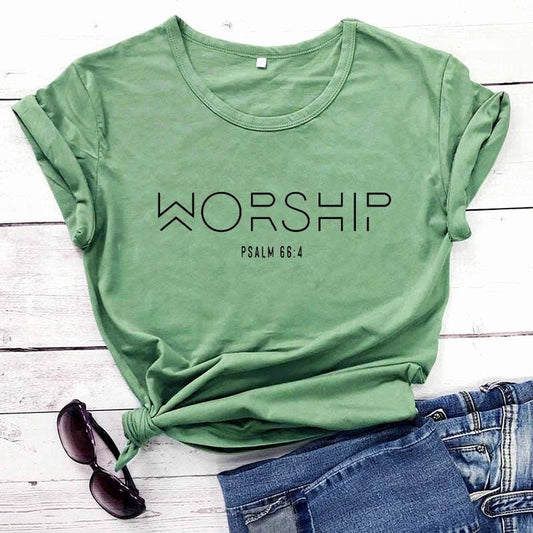 T-shirt chrétien 'Worship Funny', 100% coton pour homme et femme