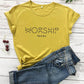 T-shirt chrétien 'Worship Funny', 100% coton pour homme et femme mustard-black text China