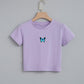 T-shirt court imprimé papillon bleu Fashion Cartoon Purple