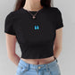 T-shirt court imprimé papillon bleu Fashion Cartoon