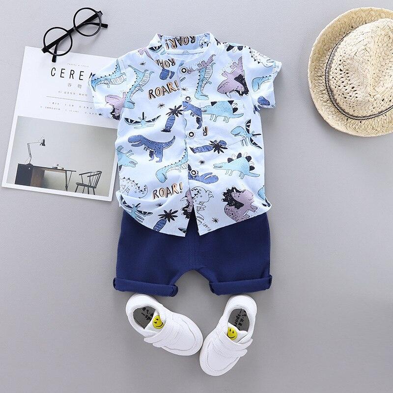 Tenues d'été pour bébés avec impression de dinosaure - T-shirt et shorts en 2 pièces pour garçons et filles LF konglong S Blue