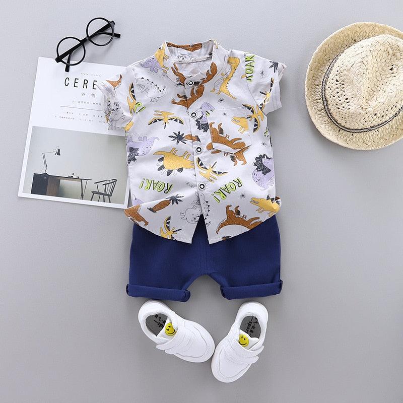 Tenues d'été pour bébés avec impression de dinosaure - T-shirt et shorts en 2 pièces pour garçons et filles LF konglong S Gray